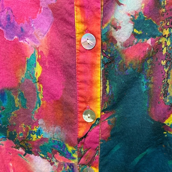 Soft Surroundings small Colorful Patterned cotton button up shift dress 3/4 sl - Picture 3 of 13